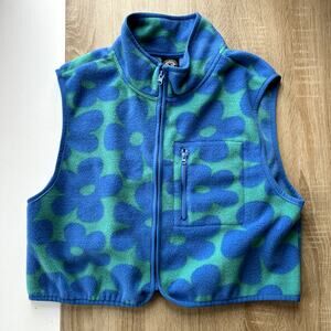 PacSun Women's Flower Patterned Fleece Cropped Vest Size M Blue and Green